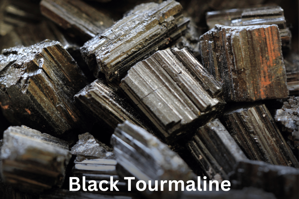 black tourmaline crystals close up
