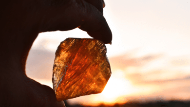 honey amber calcite in the sun